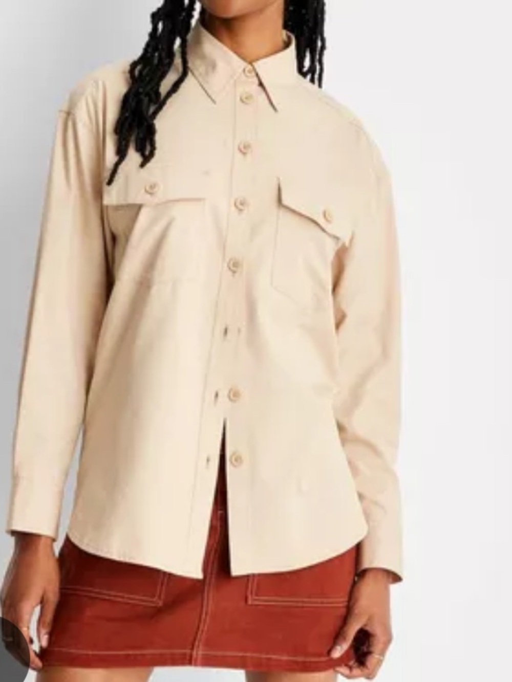 Future Collective Western Style Button Up Oversized Top Cream Cotton Size L